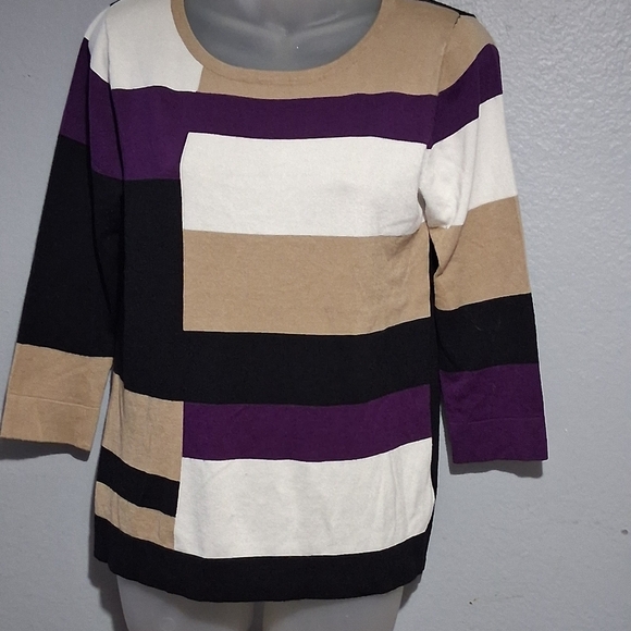 Carol Rose Colorblock Blouse - Purple, Black, White, Tan. Size PL - Picture 1 of 5